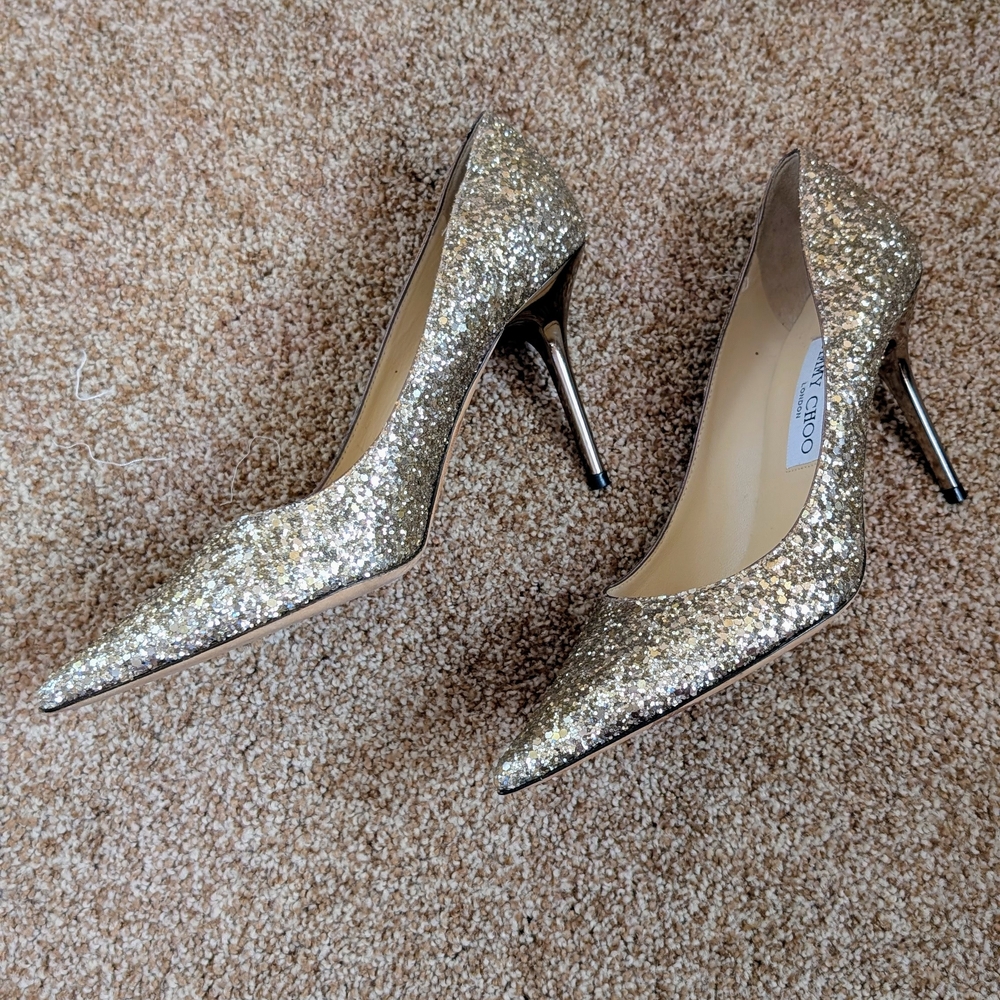 Jimmy Choo Romy Glitter Heels - Picture 10 of 16